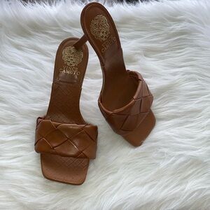 Vince Camuto Brown Woven Leather Slide Mules